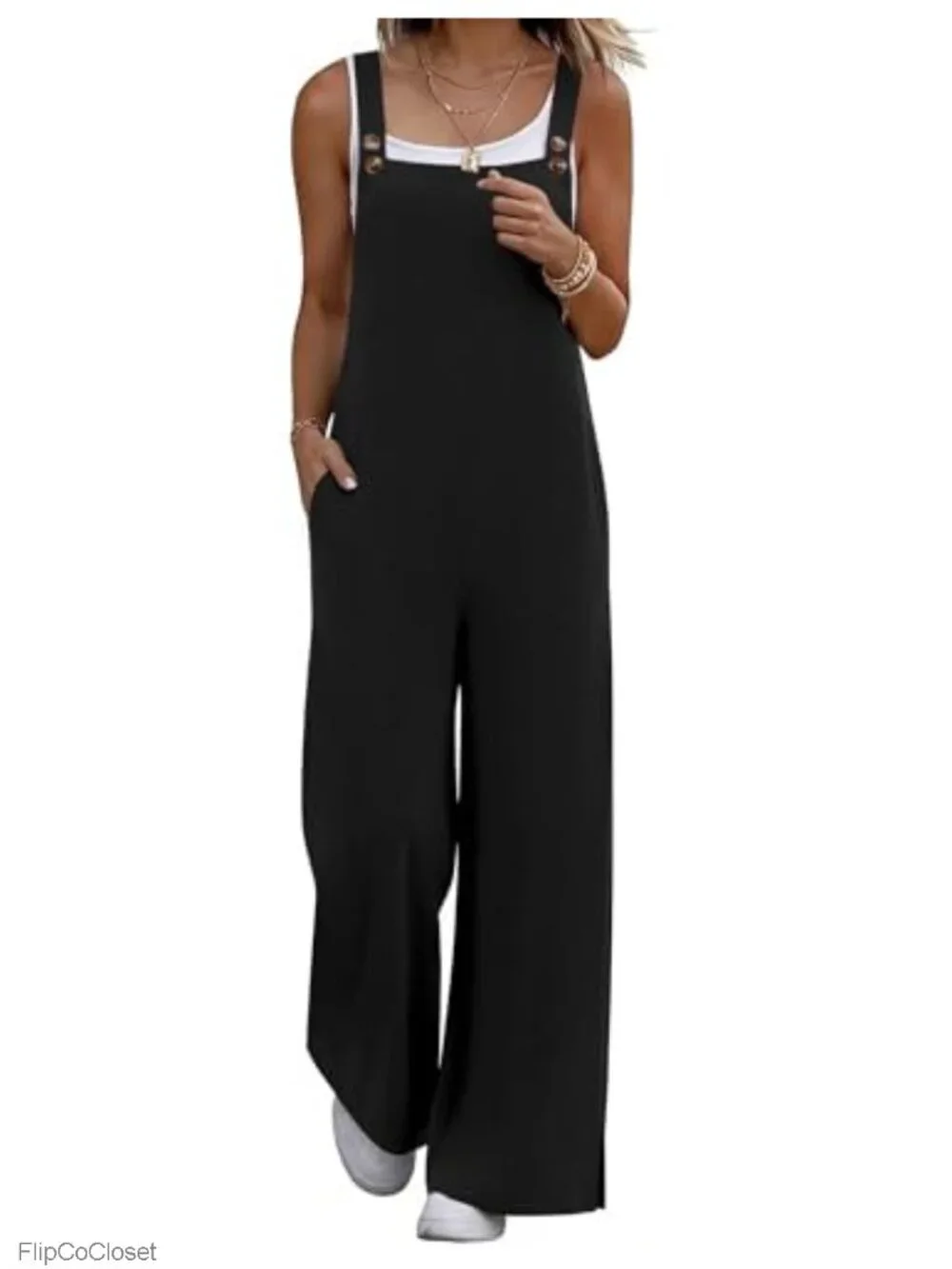 Loose Fit Wide Leg Overalls Jumpsuit with Adjustable Straps and Pockets